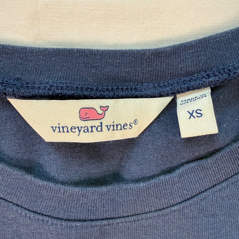 Vineyard Vines Navy Striped Boxy Top XS Quarter Sleeve Cotton Summer Nautical - Picture 2 of 8